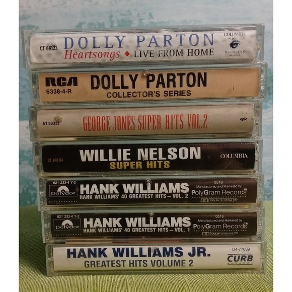 Lot of 7 Country Cassette Tape Dolly Parton Willie Nelson George Jones Hank Jr - Picture 1 of 14